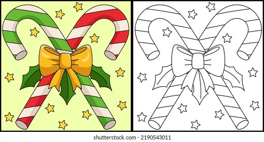 Christmas Candy Cane Coloring Page Illustration