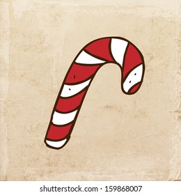 Christmas Candy Cane. Cute Hand Drawn Vector illustration, Vintage Paper Texture Background