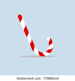 Christmas candy cane Decorative bright candy Striped sweet stick of the reed for New Year and Christmas Holiday sweet gift Flat design element decoration dessert food isolated Vintage Vector image