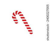 Christmas Candy Cane. Design element for door wreath decoration. Holiday icon for greeting cards. Flat vector stick illustration isolated on white.