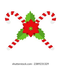 Christmas Candy Cane. Design element for door wreath decoration. Holiday icon for greeting cards. Flat vector stick illustration isolated on white.