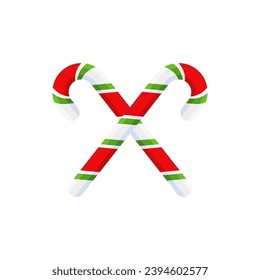 Cañón de Candy de Navidad. Elemento de diseño para la decoración de la corona de puertas. Icono de vacaciones para tarjetas de felicitación. Ilustración de vectores planos aislada en blanco.