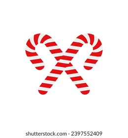 Christmas Candy Cane. Design element for door wreath decoration. Holiday icon for greeting cards. Flat vector stick illustration isolated on white.