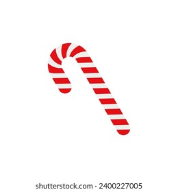 Christmas Candy Cane. Design element for door wreath decoration. Holiday icon for greeting cards. Flat vector stick illustration isolated on white.