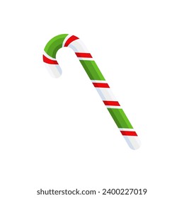 Christmas Candy Cane. Design element for door wreath decoration. Holiday icon for greeting cards. Flat vector stick illustration isolated on white.