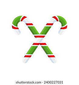 Christmas Candy Cane. Design element for door wreath decoration. Holiday icon for greeting cards. Flat vector stick illustration isolated on white.