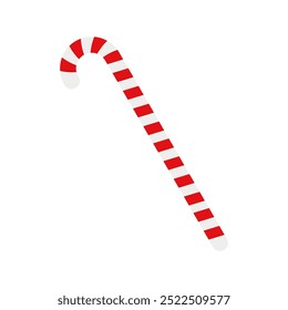 Christmas Candy Cane. Design element for door wreath decoration. Holiday icon for greeting cards. Flat vector stick illustration isolated on white.