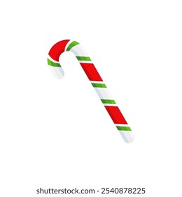 Christmas Candy Cane. Design element for door wreath decoration. Holiday icon for greeting cards. Flat vector stick illustration isolated on white.