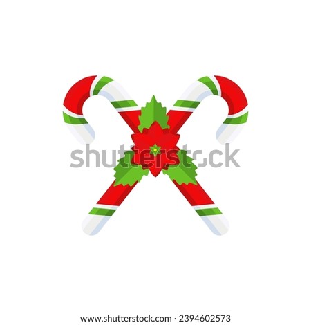 Christmas Candy Cane. Design element for door wreath decoration. Holiday icon for greeting cards. Flat vector stick illustration isolated on white.