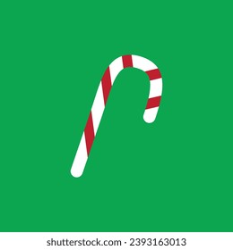 "Christmas candy cane design with a flat green background – isolated vector illustration."