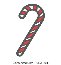 Christmas candy cane filled outline icon, New year and Christmas, xmas sign vector graphics, a colorful line pattern on a white background, eps 10.