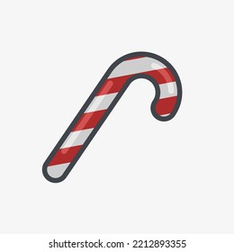 christmas candy cane flat icon illustration in red and white isolated on white background