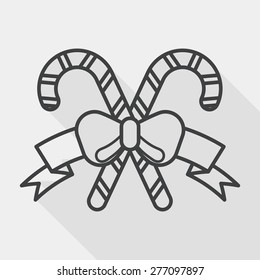 Christmas candy cane flat icon with long shadow, line icon