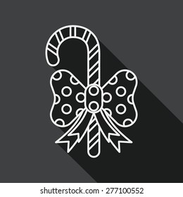 Christmas candy cane flat icon with long shadow, line icon