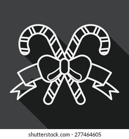 Christmas candy cane flat icon with long shadow, line icon