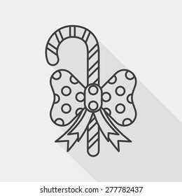 Christmas candy cane flat icon with long shadow, line icon