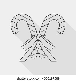 Christmas candy cane flat icon with long shadow, line icon