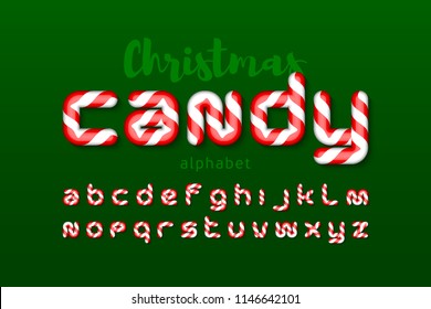 Christmas candy cane font, vector illustration