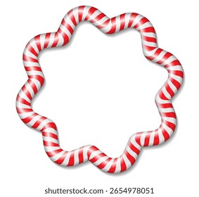 Christmas candy cane frame. Holiday border with red stripes. Xmas frame with striped candy lollipop pattern. Christmas and new year vector template with copyspace