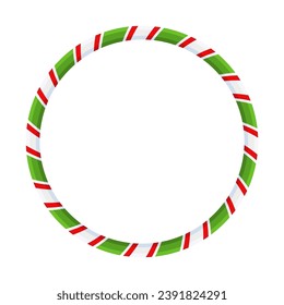 Christmas Candy Cane Frame. Striped ribbon sticker. Border with lollipop pattern. Winter holiday decoration for greeting cards. Flat vector illustration.