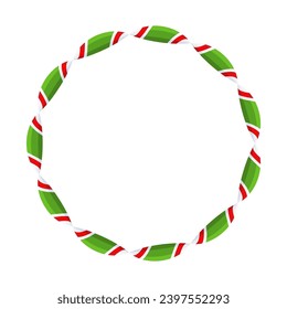 Christmas Candy Cane Frame. Striped ribbon sticker. Border with lollipop pattern. Winter holiday decoration for greeting cards. Flat vector illustration.