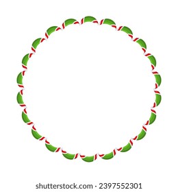 Marco de caña de vándalo de Navidad. Etiqueta de cinta rayada. Borde con patrón de lollipop. Decoración de vacaciones de invierno para tarjetas de felicitación. Ilustración vectorial plana.