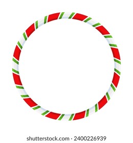 Christmas Candy Cane Frame. Striped ribbon sticker. Border with lollipop pattern. Winter holiday decoration for greeting cards. Flat vector illustration.