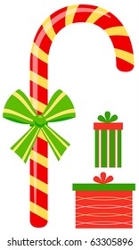 christmas candy cane and gifts