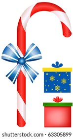 christmas candy cane and gifts