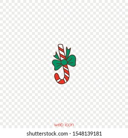 Christmas candy cane with a green bow on an empty layer.