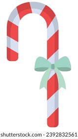 Christmas candy cane with green bow isolated on white background.