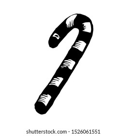 Christmas Candy Cane. Hand Drawn Vintage Engraved Illustration Antique Old School Vector
