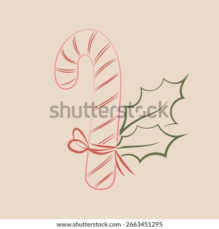 Christmas candy cane hand drawn retro vintage vector christmas clipart. Hand drawn christmas sweets. Vintage christmas candy clipart