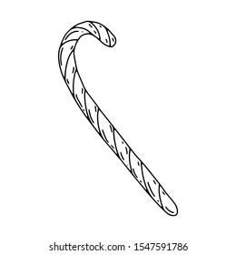 Christmas candy cane. Hand-drawn element Isolated on white background. Vector vintage black engraving illustration.