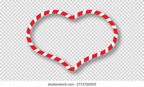Christmas candy cane heart shape frame with red and white stripes. Perfect for holiday cards, banners, or festive templates. Vector illustration