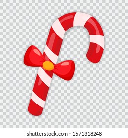 Christmas candy cane icon with bow. Candy cane isolated vector illustration 