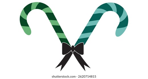 Christmas Candy Cane Icon, Crossed Candy Cane Silhouette, vector illustration. candy cane vector illustration icon. Festive, seasonal, traditional, holiday sweet candy stick with ribbon bow, isolated.