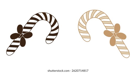 Christmas Candy Cane Icon, Crossed Candy Cane Silhouette, vector illustration. candy cane vector illustration icon. Festive, seasonal, traditional, holiday sweet candy stick with ribbon bow, isolated.