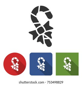 Christmas candy cane icon in different variants with long shadow