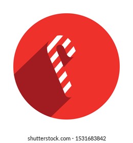 Christmas Candy Cane Icon in a Red Circle with Long Shadow