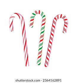 Christmas candy cane icon set isolated on a white background vector illustration. Christmas confectionery with red and green stripes icons vector. Hard peppermint stick candy drawing