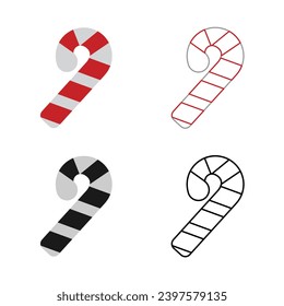 Christmas candy cane icon. Set of christmas candy cane icons on white background. Flat vector illustration.