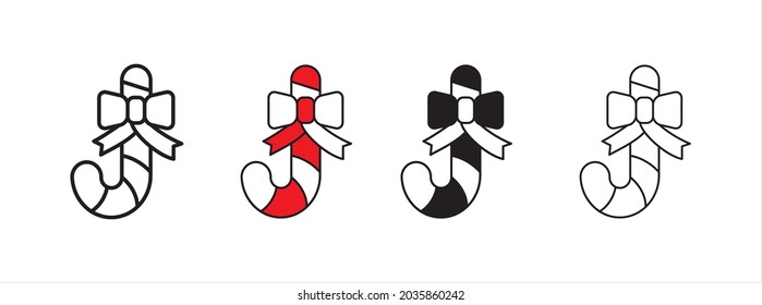 Christmas candy cane icon. Striped pattern candy can icons set.