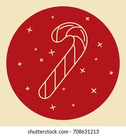 Christmas candy cane icon in thin line style. Traditional sweet symbol in round frame.