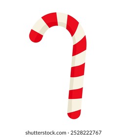 Christmas candy cane illustration. Red and white striped holiday sweet. Isolated on white background