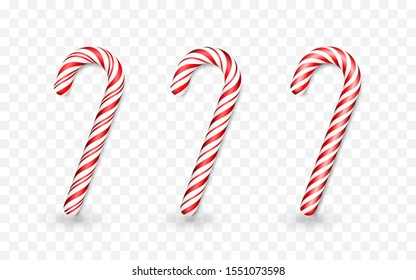 Christmas candy cane isolated on transparent background. Template for xmas or New Year greeting card. Vector illustration.