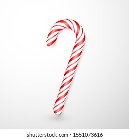 Christmas candy cane isolated on white background. Template for xmas or New Year greeting card. Vector illustration.