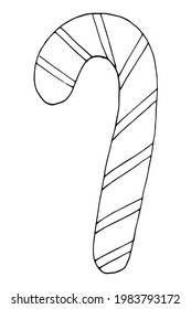 Christmas candy cane isolated on white. Vector illustration in doodle style.