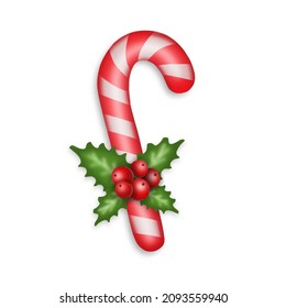 Christmas candy cane isolated on white background.