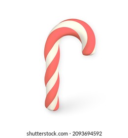 Christmas candy cane isolated on white background. Template for xmas or New Year greeting card. Vector illustration.